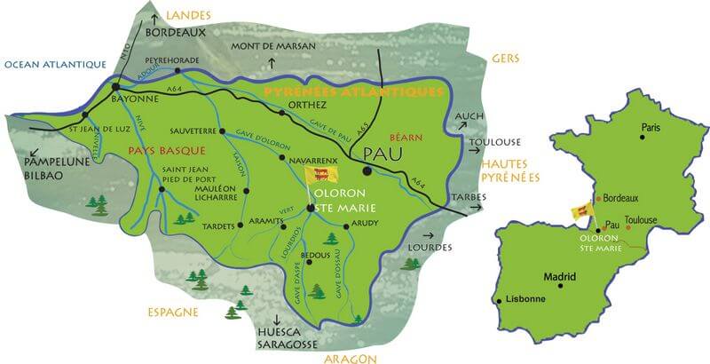 Le réseau hydrographique et les rivières principales des Pyrénées-Atlantiques - 64